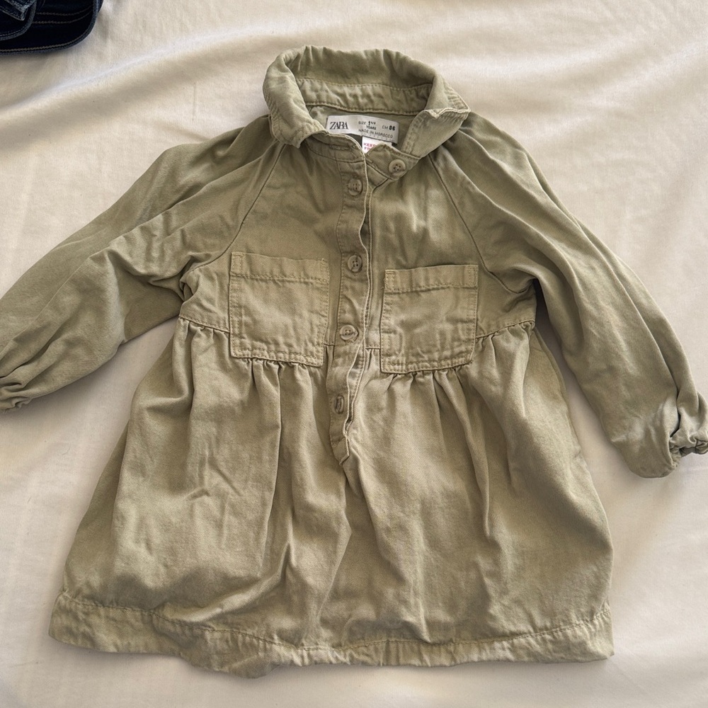 Zara Olive Utility Button-Front Dress